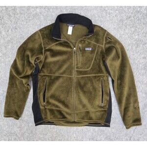 Patagonia Vintage Polartec R4 Regulator Full Zip Sherpa Fleece Green Brown Sz M